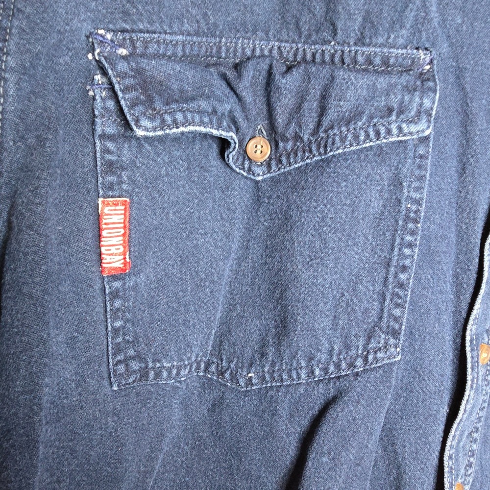 UNIONBAY Mens Denim Button Up Shirt Long Sleeve Blue XL Cotton Workwear Casual - Picture 4 of 6